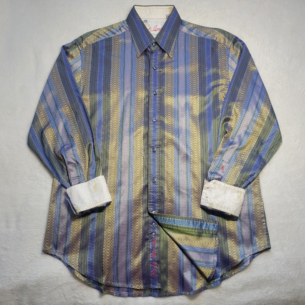 Robert Graham Limited Edition Mens Large Geometric Stripe Purple Silk 268/540